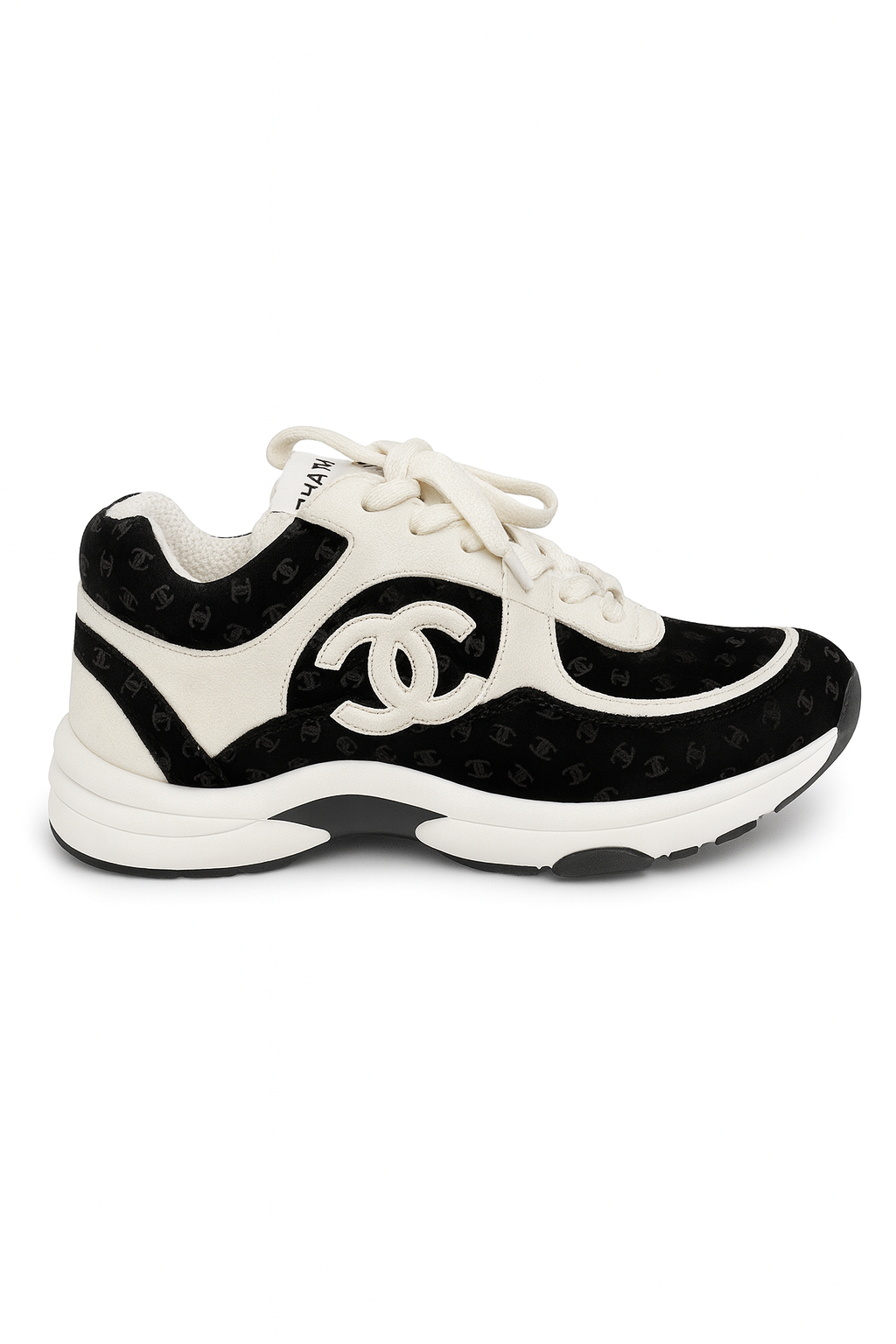 C Calfskin, Suede & Mesh Sneakers - Black/White Monogram