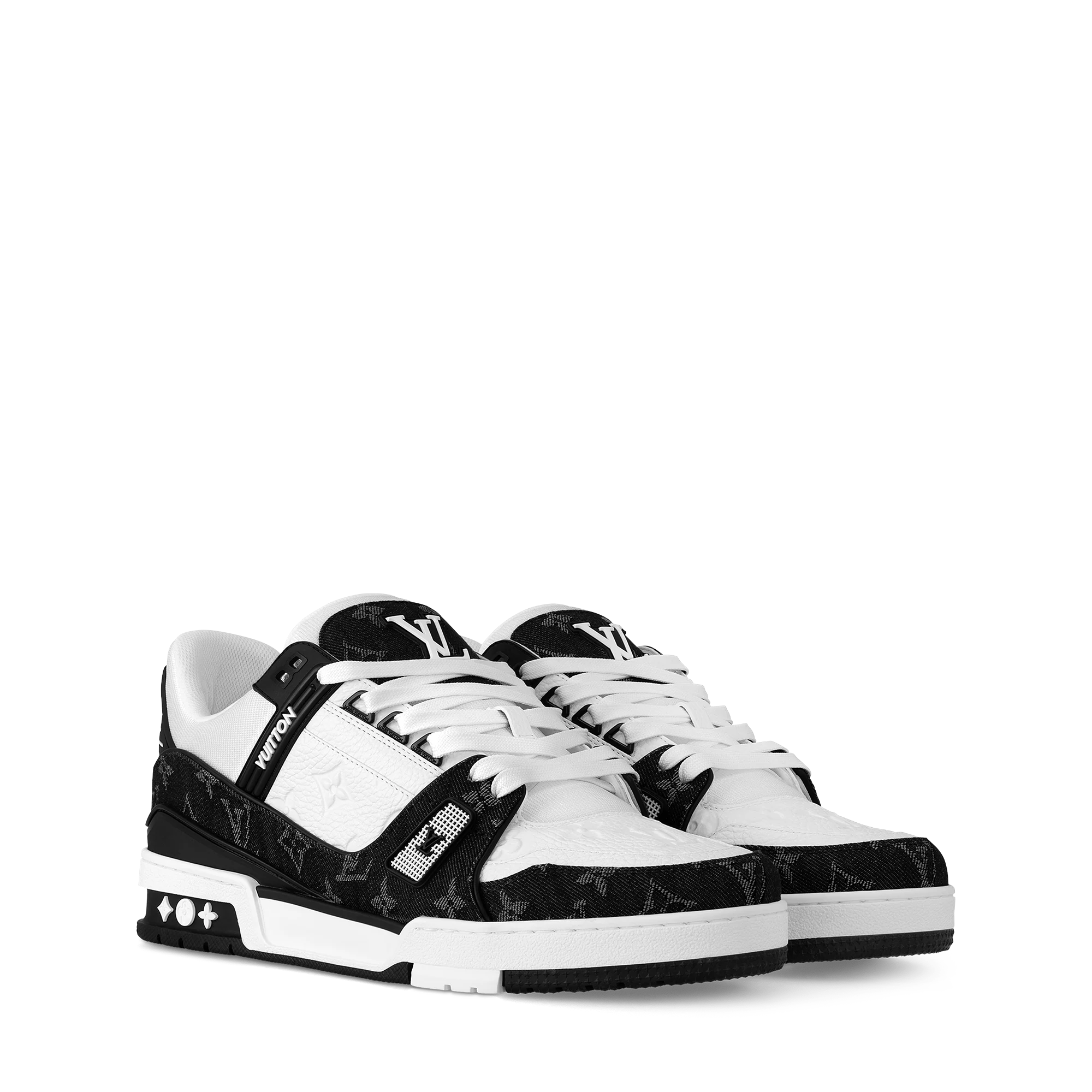 L V Trainers - Black Monogram/White